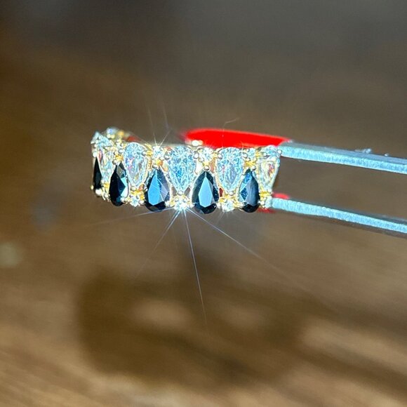 925 Gold Vermeil Alternating Black/White Cz Ring - Picture 6 of 11